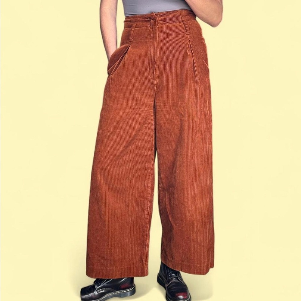 Denim & Co.Women's Brown High-Waisted Wide-Leg Corduroy Pants Size 4